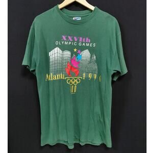 Vintage Hanes BEEFY-T Hanes 1996 Atlanta Olympics T-Shirt Green Graphic Size L